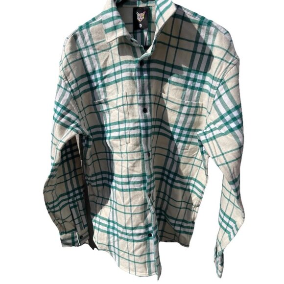 Vintage Surf Club Flannel Men’s Long Sleeve Green Cream PARI Shirt Sz XS NWT - Picture 1 of 16